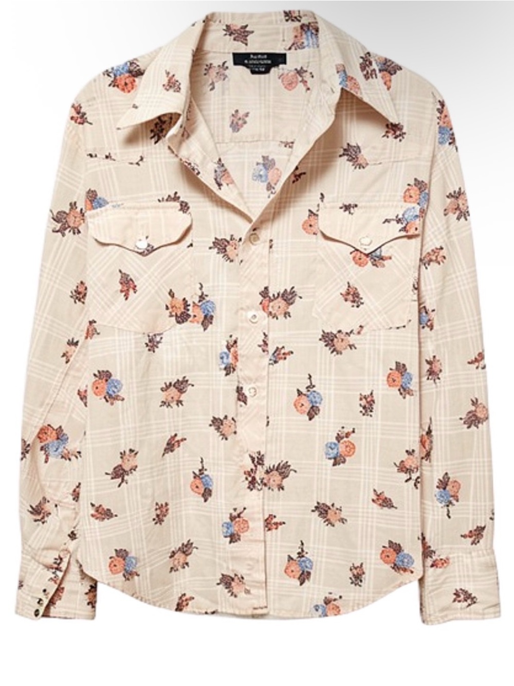 Sears Beige Floral Button-Down Shirt